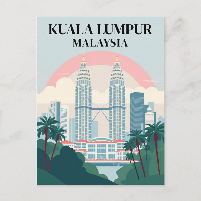 Kuala Lumpur Malaysia Vintage Cityscape Travel Postcard (Front)