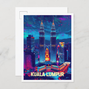 Kuala Lumpur Malaysia Vintage Travel Illustration Postcard