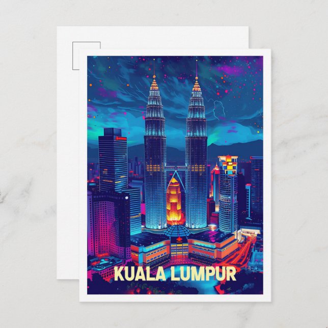 Kuala Lumpur Malaysia Vintage Travel Illustration Postcard (Front/Back)