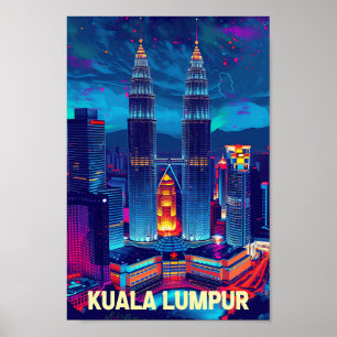 Kuala Lumpur Malaysia Vintage Travel Illustration Poster