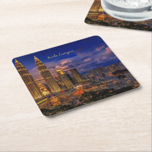 Kuala Lumpur skyline at night Square Paper Coaster