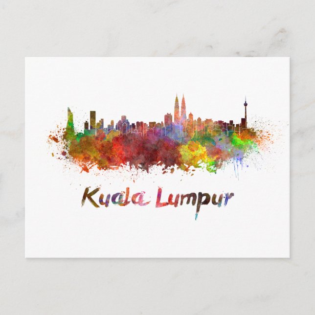 Kuala Lumpur skyline in watercolor splatters Postcard (Front)
