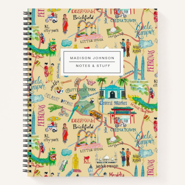 Kuala Lumpur yellow city map all-over print  Notebook (Front)
