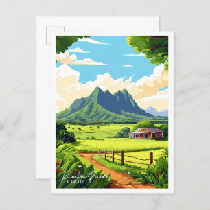 Kualoa Ranch Hawaii vintage travel illustration Postcard