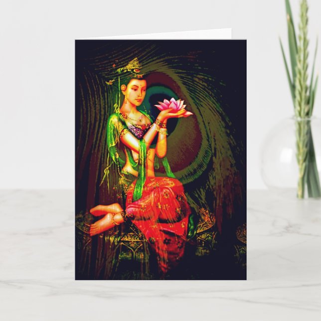 Kuan Yin And The Peacock Feather Card (Front)