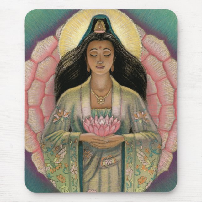 Kuan Yin "Pink Lotus Heart" Mousepad (Front)