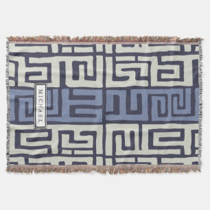 Kuba Cloth Inspired Cool Earth Colours Customised Throw Blanket