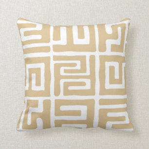 Kuba Cloth Inspired Earth Tone Tan White Cushion