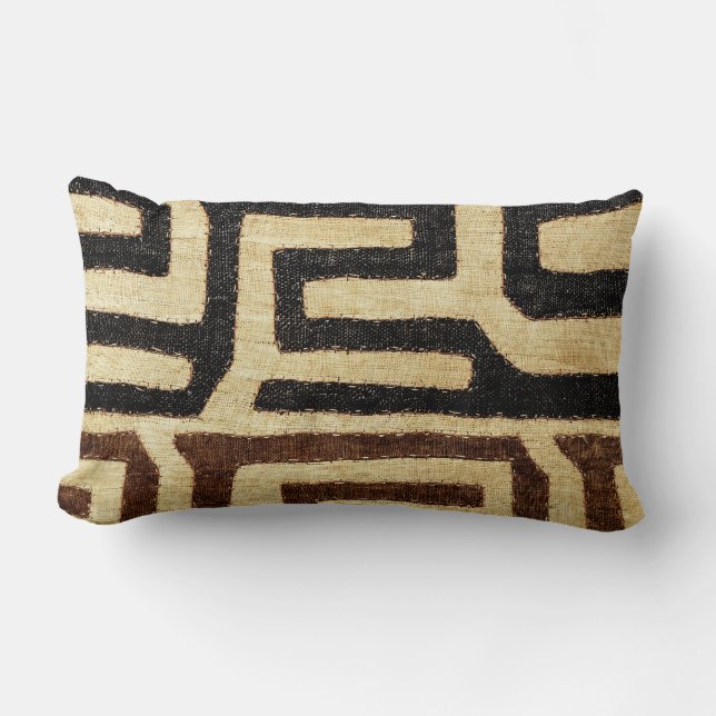 Kuba Cloth Pillow, 8/18 Lumbar Lighter Lumbar Cushion (Front)