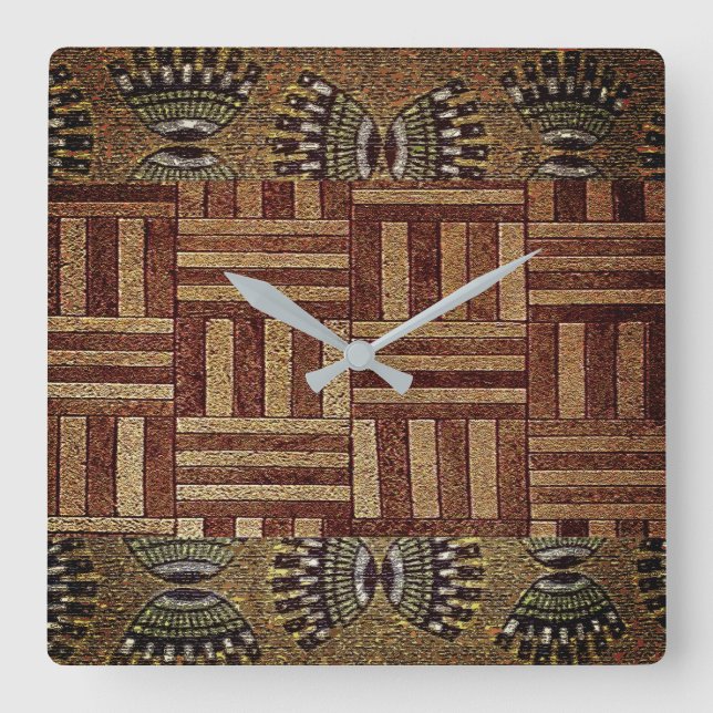Kuba Cloth Print   Square Wall Clock (Front)