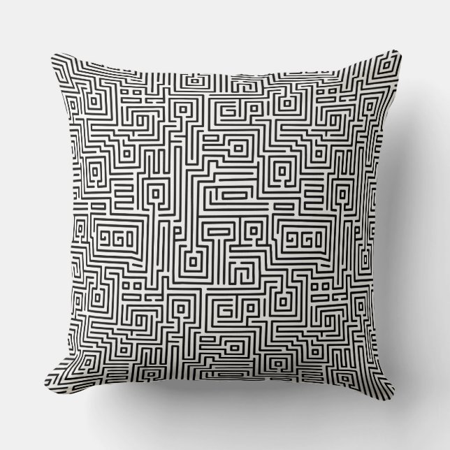 Kuba Maze Style 221019 - Black on White Cushion (Front)