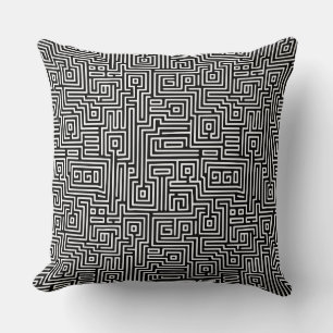 Kuba Maze Style 221019 - White on Black Cushion