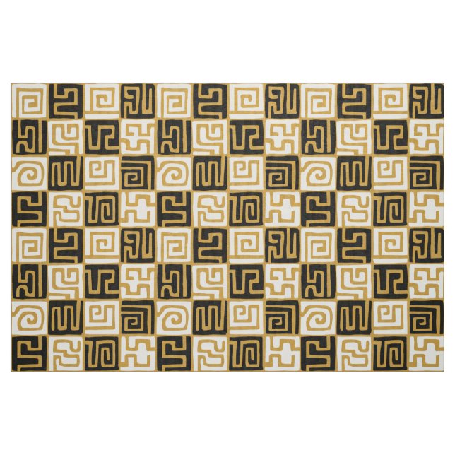 Kuba Style Pattern 071019 (02) - B&W on Gold Fabric (Fat Quarter)