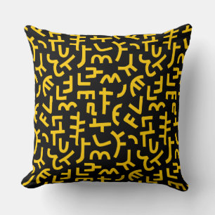 Kuba Style Pattern 121019 - Amber on Black Cushion
