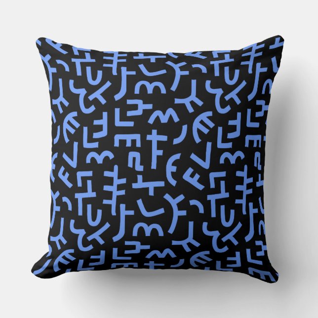 Kuba Style Pattern 121019 - Baby Blue on Black Cushion (Front)