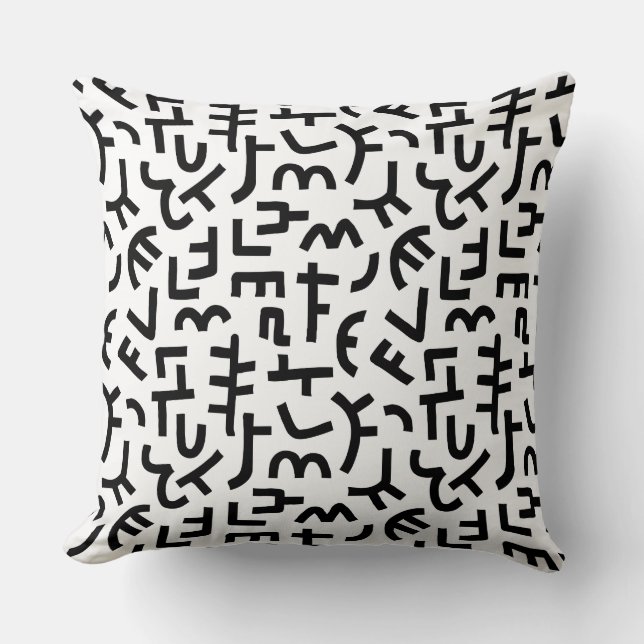Kuba Style Pattern 121019 - Black on White Cushion (Front)