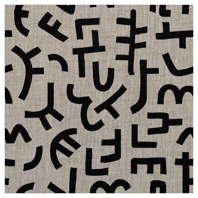 Kuba Style Pattern 121019 - Black on White Fabric (Swatch)