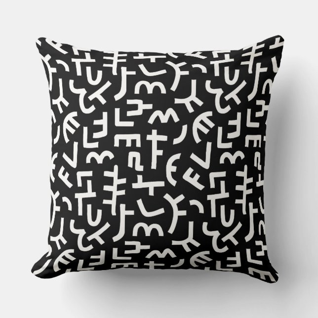 Kuba Style Pattern 121019 - White on Black Cushion (Front)
