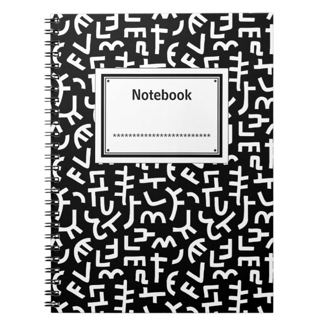 Kuba Style Pattern 121019 - White on Black Notebook (Front)