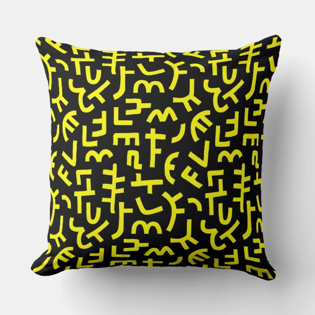 Kuba Style Pattern 121019 - Yellow on Black Cushion (Front)