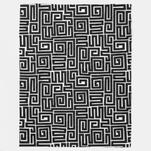 Kuba Style Pattern 280922 - Black on White Fleece Blanket