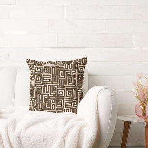 Kuba Style Pattern 280922 - Dark Brown on White Cushion