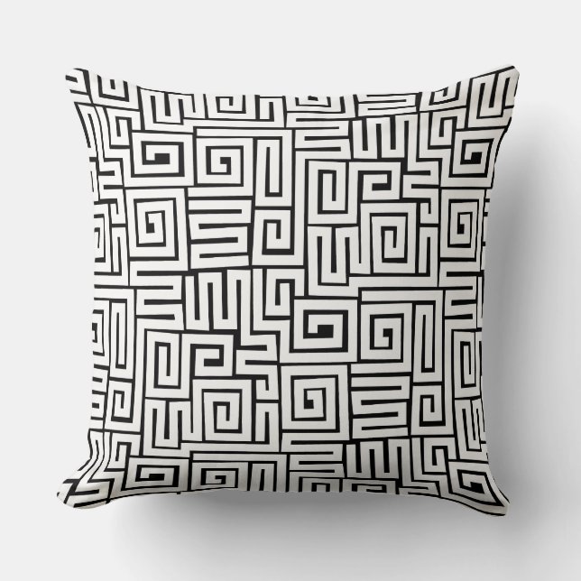 Kuba Style Pattern 280922 - White on Black Cushion (Front)