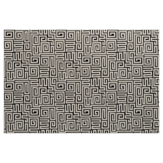 Kuba Style Pattern 280922 - White on Black Fabric (Yard)