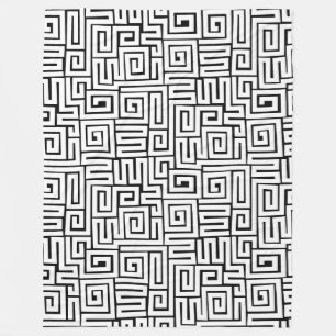 Kuba Style Pattern 280922 - White on Black Fleece Blanket