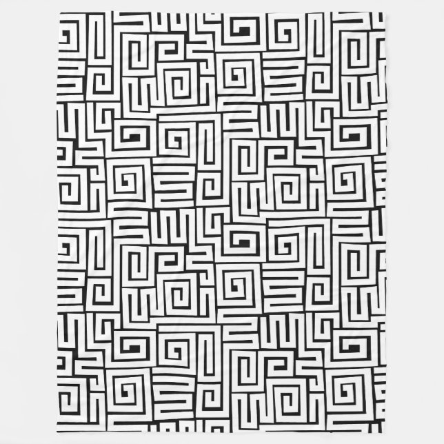 Kuba Style Pattern 280922 - White on Black Fleece Blanket (Front)