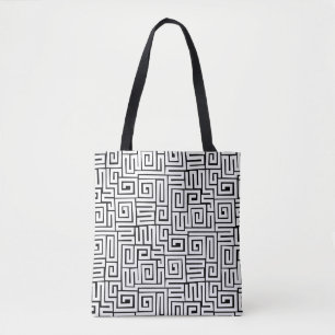 Kuba Style Pattern 280922 - White on Black Tote Bag