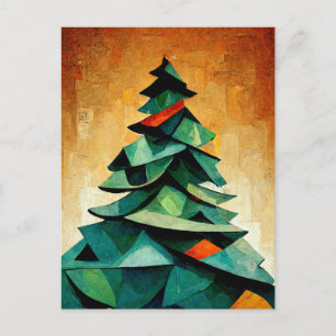 Kubismus, Weihnachtsbaum an Weihnachten. Gemalt. Postcard