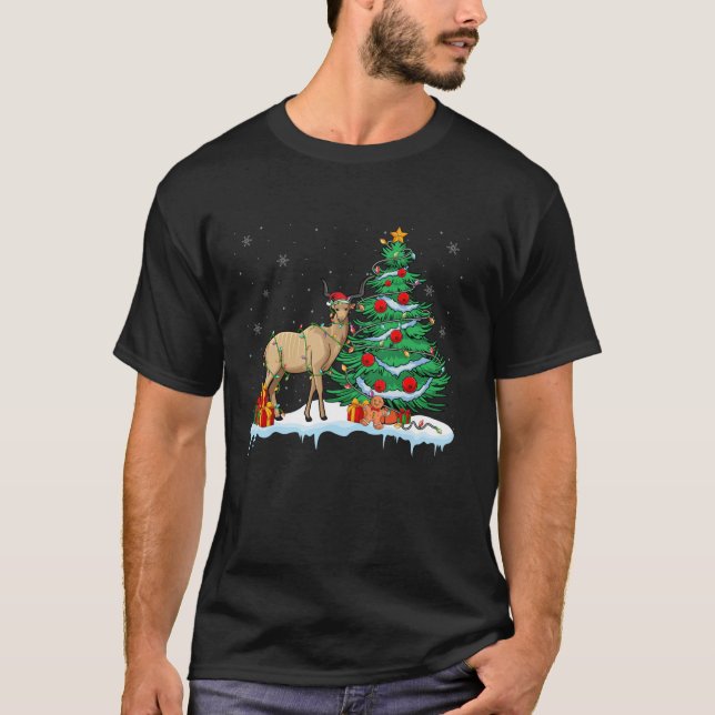 Kudu Lover Christmas Kudu Wearing Santa Hat Xmas L T-Shirt (Front)