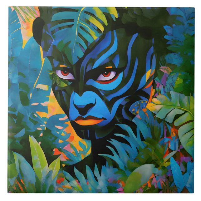 “Kuiráya” –  Painted Leaf - Women In Amazonia Ceramic Tile (Front)