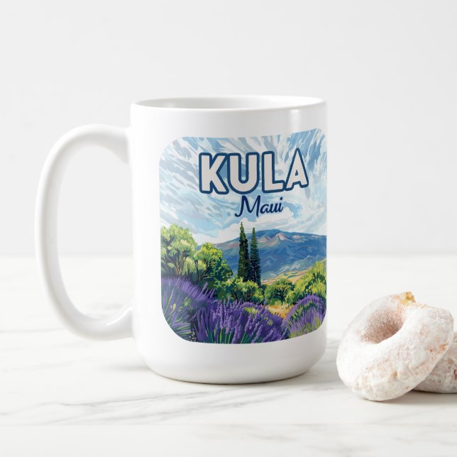 Kula Maui Haleakala Hawaii Lavender Retro Coffee Mug (With Donut)