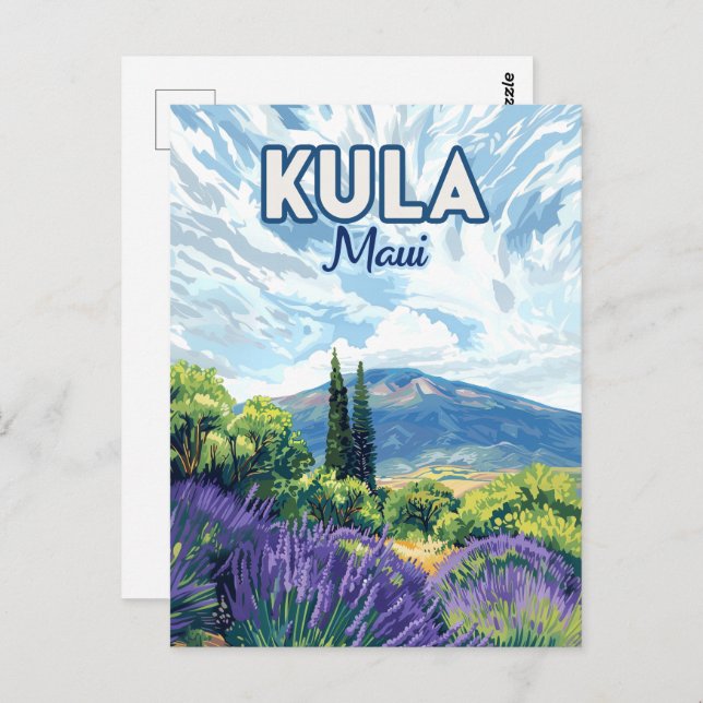 Kula Maui Haleakala Hawaii Lavender Retro Postcard (Front/Back)