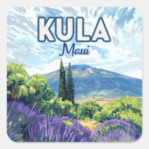 Kula Maui Haleakala Hawaii Lavender Retro Square Sticker