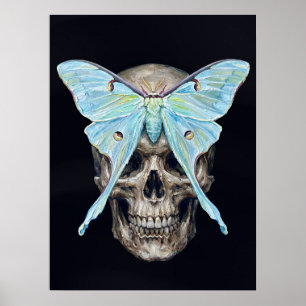 kull and Luna Moth — Memento Mori Impasto Poster
