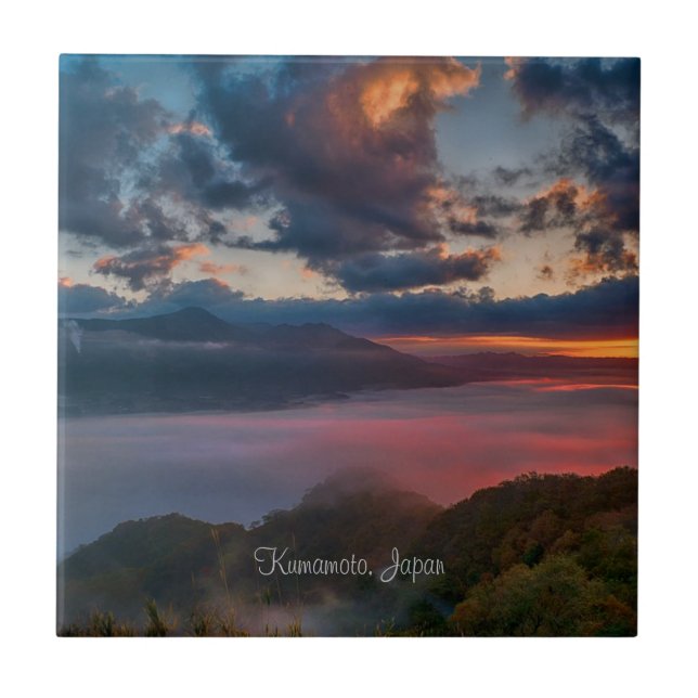 Kumamoto, Japan Sunset, Ceramic Tile (Front)