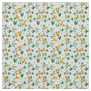 Kumquat Orchid Summer Fruit Pattern on Teal Fabric