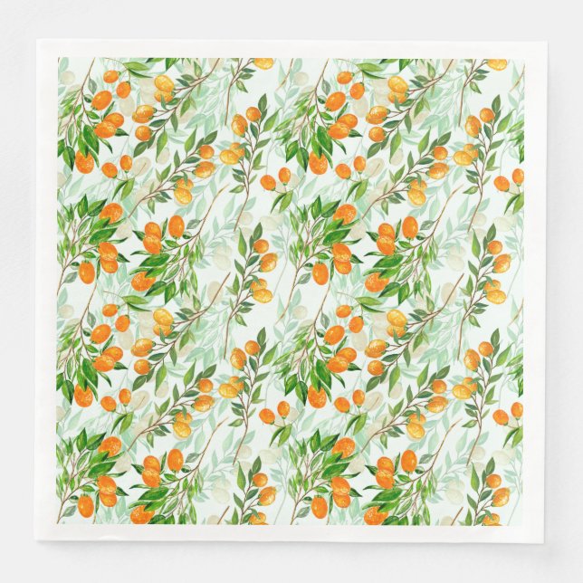 Kumquat Tropical Summer Fruit Pattern on Mint Napkin (Front)