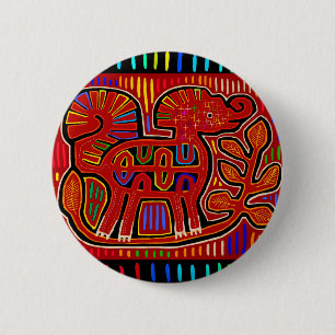 Kuna Indian Baby Elephant - Mola Folk Art 6 Cm Round Badge
