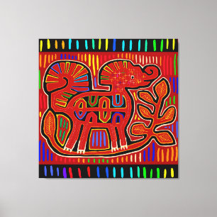 Kuna Indian Baby Elephant - Mola Folk Art Canvas Print