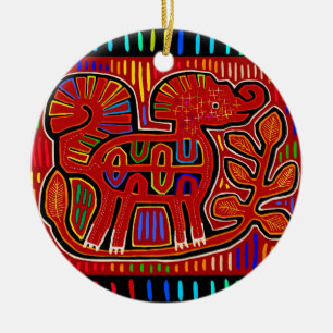 Kuna Indian Baby Elephant - Mola Folk Art Ceramic Ornament