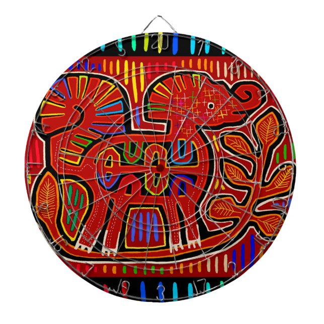 Kuna Indian Baby Elephant - Mola Folk Art Dartboard (Front)