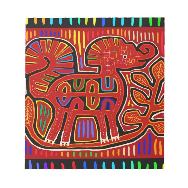 Kuna Indian Baby Elephant - Mola Folk Art Notepad (Front)