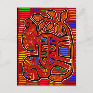 Kuna Indian Baby Elephant - Mola Folk Art Postcard