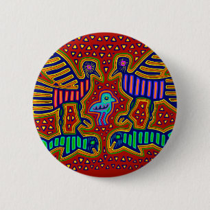 Kuna Indian Birds with Fish 6 Cm Round Badge