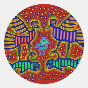 Kuna Indian Birds with Fish Classic Round Sticker
