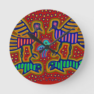 Kuna Indian Birds with Fish Round Clock